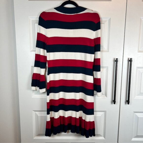 LOFT Striped Sweater Dress Small Navy Red White Bell Sleeve Knit Shift NWT - Picture 3 of 7